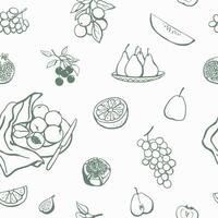 Hand drawn different fruits and berries seamless pattern. Simple monochrome food design for fabric, textile, wrapping paper vector