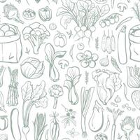 Hand drawn different vegetables seamless pattern. Monochrome food design in sketch style for fabric, textile, wrapping paper vector