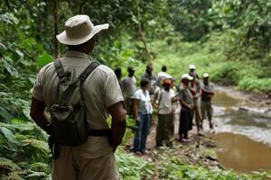 Exploring lush trails with a knowledgeable guide amidst the wonders of nature photo