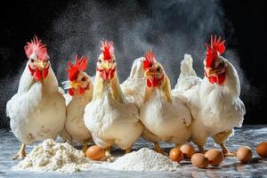 Chickens hilariously struggle through a cooking class filled with flour and egg spills photo