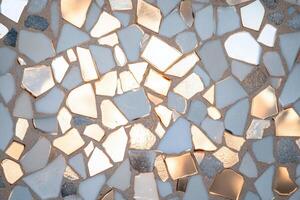 Intricate glass mosaics reflecting light in a minimalist art piece showcasing unique patterns in a serene setting photo
