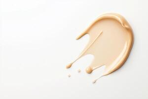 Creamy bb cream drop elegantly sprawled on a pristine white background showcasing its smooth texture and subtle shade photo