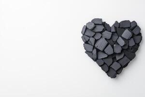 Charcoal pieces creatively arranged in a heart shape inspiring artistic expression photo