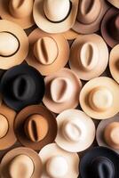 Creative display of diverse hats showcased by a passionate hat maker in a charming shop setting photo