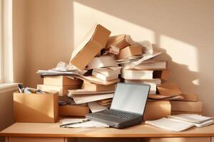 Cluttered workspace revealing the struggle between chaos and the need for control in obsessive-compulsive disorder photo