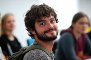 Students introduce themselves with humor and charm during a lively classroom session photo