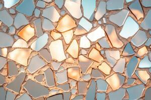 Intricate glass mosaic pattern reflecting sunlight with various shards and colors photo