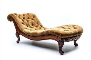 Elegant chaise lounge with intricate detailing isolated on a white background for interior design inspiration photo