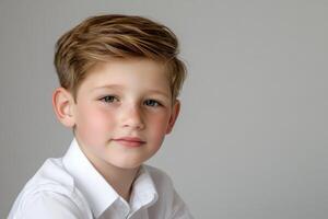 Professional portrait of a child in a clean studio setting with realistic lighting photo