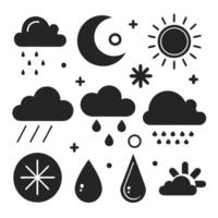 silhouette weather icons set, black and white background vector