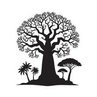 a black and white illustration of a tree with palm trees vector