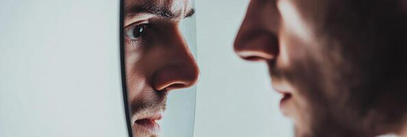 Reflection of confusion in a minimalistic setting captured through a mirror photo