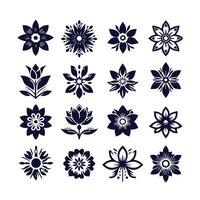 A set of black and white flowers on a white background vector