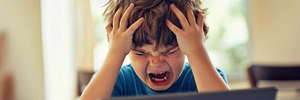 Students encountering humorous tech issues during online class activities photo