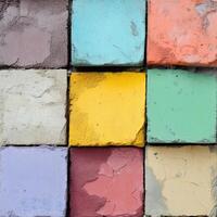 Colored cement tiles arranged in a vibrant pattern for artistic detailing photo