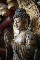 Harmonious Universe capturing the serenity of a beautifully detailed Buddha statue in worship photo