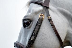 Elegant white horse with detailed features isolated on a clean background photo