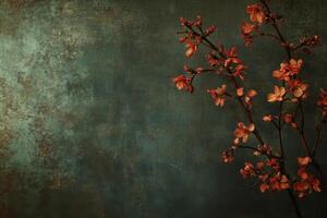 Modern velvet backdrop with delicate cherry blossoms in deep, luxurious colors and moody lighting photo