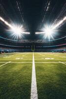 Bright stadium lights illuminate a pristine football field during the Super Bowl event photo