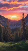 A beautiful sunset over a mountain range photo