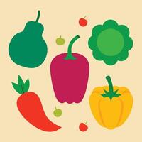 A set of vegetables and fruits on a beige background vector