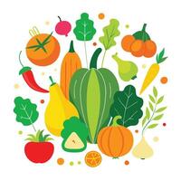 Vegetables and fruits in a circle vector