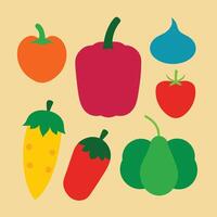 A set of vegetables and fruits on a yellow background vector