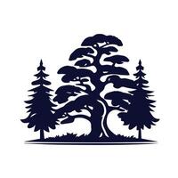 A silhouette of a tree with two pine trees vector