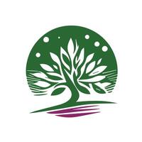 A green tree with leaves and a moon in the background vector