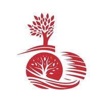 A red logo with a tree and waves vector