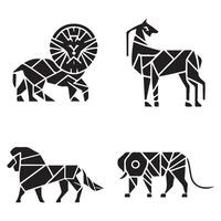 Set of Geometric abstract animals Black animals on white background vector