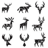 deer icons set, black and white geometric design on a white background vector
