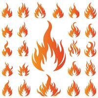 Set of Fire Icons with Flames and Burning Elements vector