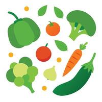 Vegetables and fruits are arranged in a flat design vector