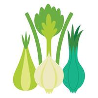 A group of green onions on a white background vector