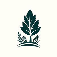 A logo for a tree with leaves and grass vector