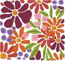 Colorful floral pattern with various flower shapes and sizes vector