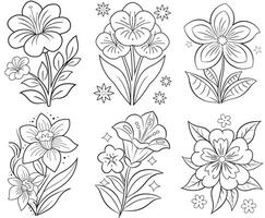 Printable Botanical Coloring Page with a Gorgeous Bloom and Leaf Patterns vector