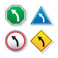 Draw collection of turn left only warning sign board illustration object isolated on white background vector