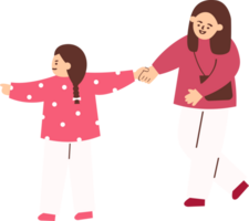 Mother Holding Child Hand While Walking at a Market png