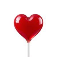 A glossy red heart shaped lollipop. png