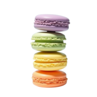 A vertical stack of four macarons on a subtle light. png