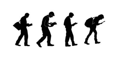 Silhouette of a Person Walking with a Backpack in a Dynamic Pose vector
