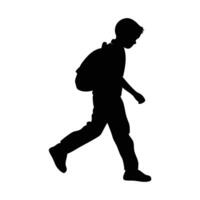 Silhouette of a Traveler Walking with a Backpack in Motion vector