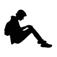 Silhouette of a Person Sitting and Reading While Leaning Forward vector