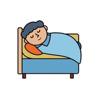 Cozy Cartoon Sleeping Boy Resting in a Bed with a Blue Blanket vector