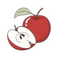 Realistic Red Apple with a Detailed Texture and a Green Leaf on Top vector