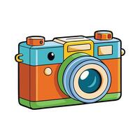 A cartoon camera with a colorful background vector