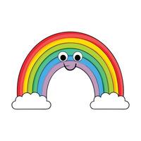 Colorful Rainbow with Clouds and a Smiling Face in a Cartoonish Style clipart vector