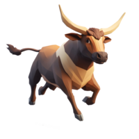 low poly bull running on transparent background png